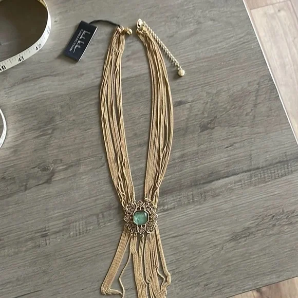 NWT Nicole Miller Gold Multi-Strand Statement Necklace Turquoise Pendant Boho - Picture 3 of 7